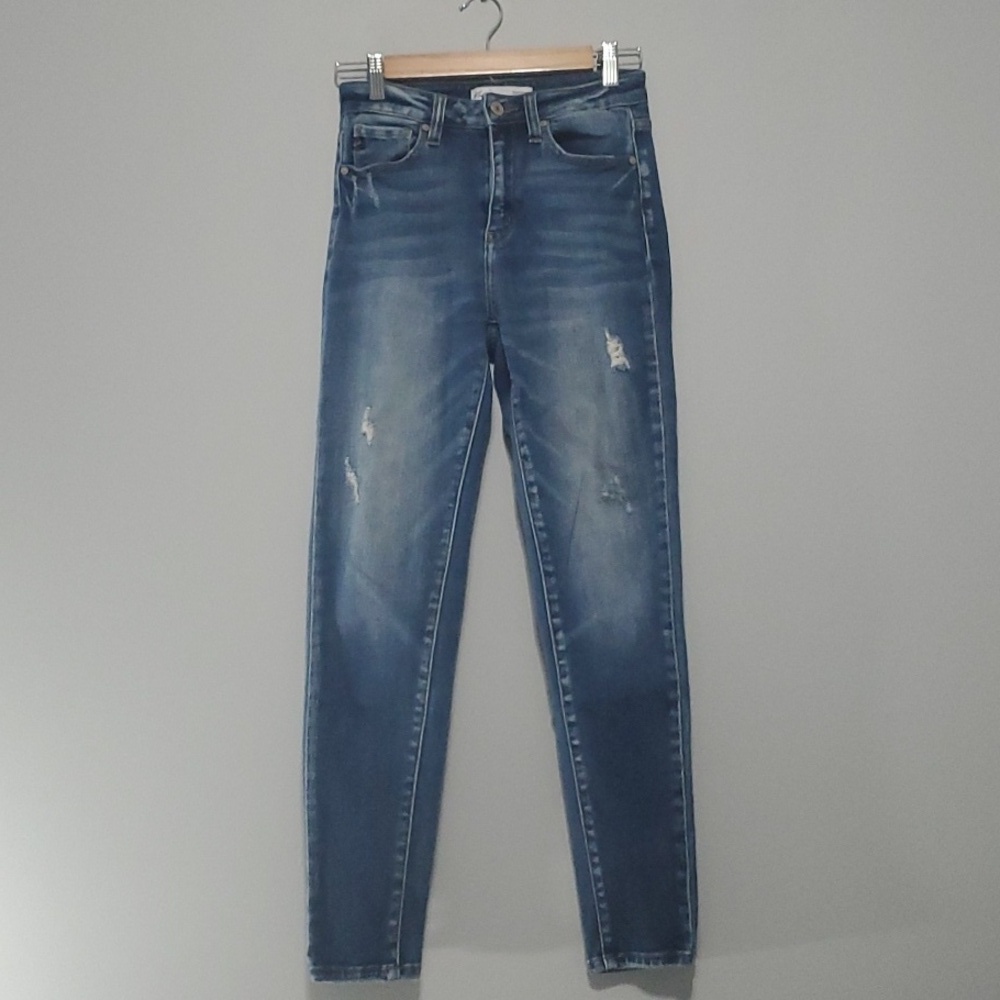 Kancan Jeans womens size 2 blue destroyed ripped distressed Indie Sleeze Boho
